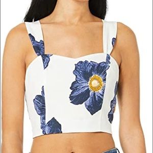 NWT J.O.A  White with Blue Floral Sleeveless Sweetheart Neckline Crop Top Size S